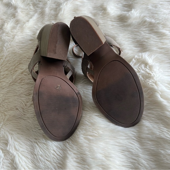 Taupe Embroidered Design Strappy Block Heals - Picture 4 of 9